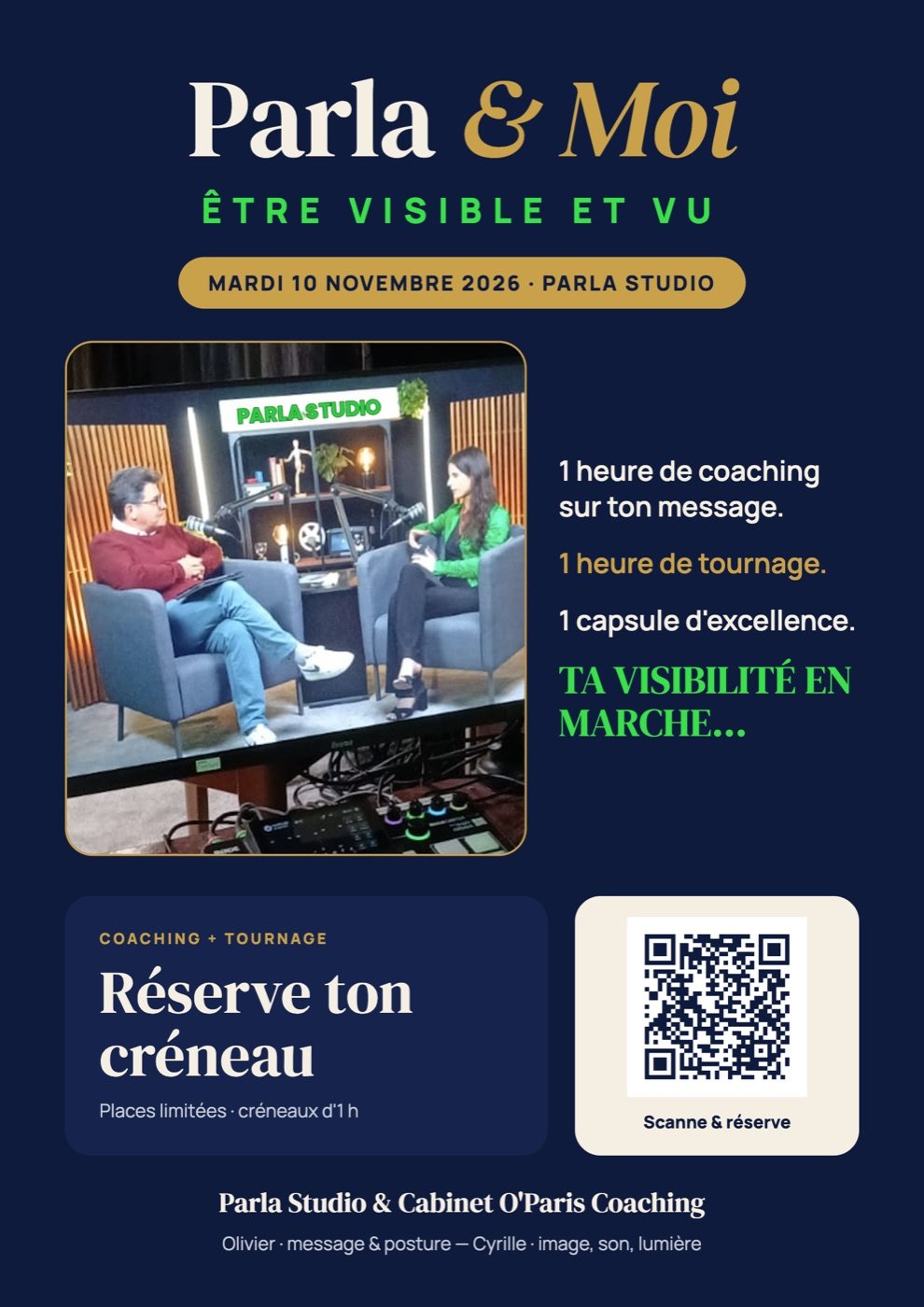 Affiche Parla & Moi : être visible et vu, coaching et tournage au PARLA Studio